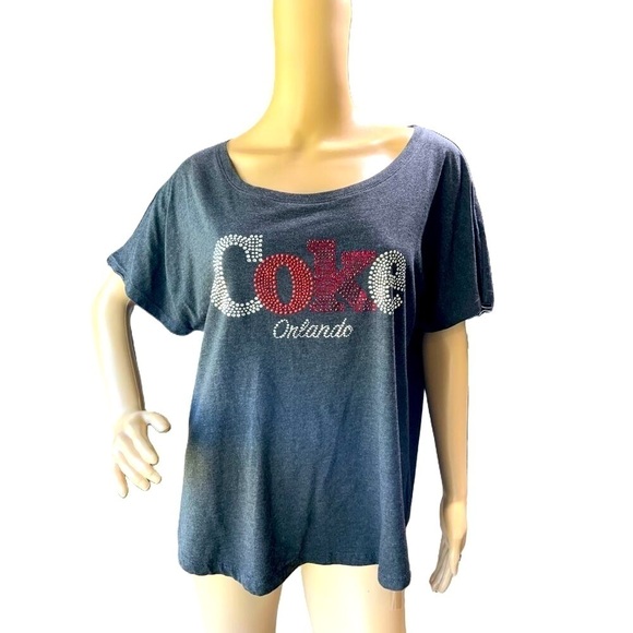 Coca-Cola Gray Orlando Coke Graphic Off-Shoulder Short-Sleeve T-shirt Size XL - Picture 1 of 13